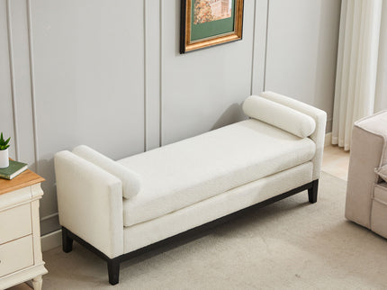 Upholstered End Of Bed Bench With Arms, 2 Bolsters For Bedroom - Ivory