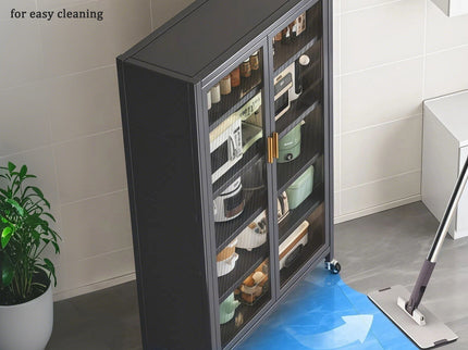 6 Tier Storage Cabinet With Transparent Door, Adjustable Shelves & Wheels