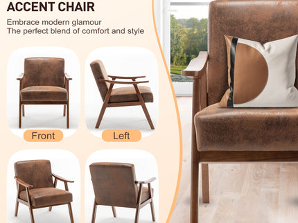 Mid Century Modern Accent Chair With Solid Wood Frame And Extra Thick Backrest