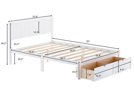 Full Size Platform Bed With Under Bed Drawers - White