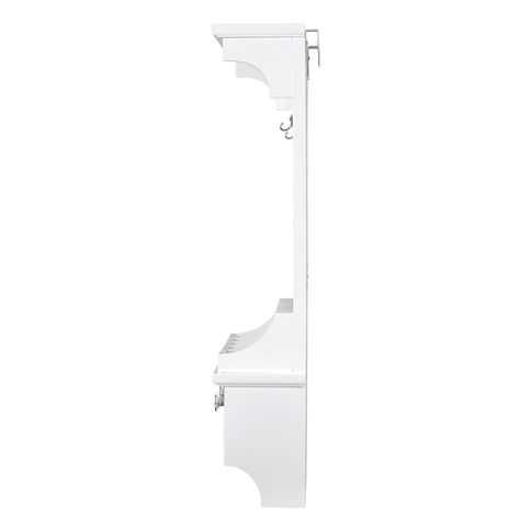 Floating Makeup Vanity With Big Mirror, Wall Mounted Storage Vanity With Drawers, Pockets & Hooks, Space Saving Decorative Home Organizer - White