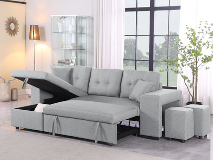 Daniel - Upholstered Reversible Sectional With Pull Out Loveseat - Light Gray