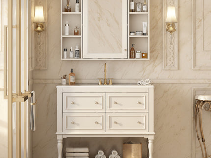 Bathroom Vanity With Medicine Cabinet, Storage Cabinet With 4 Drawers, Adjustable Shelf Mirror