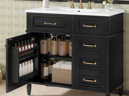 Modern Bathroom Vanity With Sink Top, Flip Drawer Design