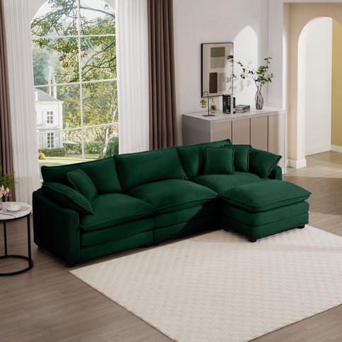 Modern Modular Cushion Sofa With Ottoman, Low Back, Deep Seating Sofa Set