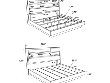 Eastern King Bed Bookcase Headboard With Hidden Storage - Oak