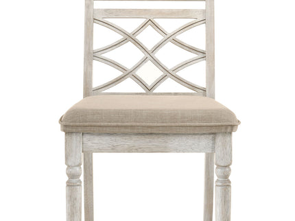 Havanna - 5 Piece Wide Round Dining Table With Off White Chairs (Set of 5) - Vintage Walnut