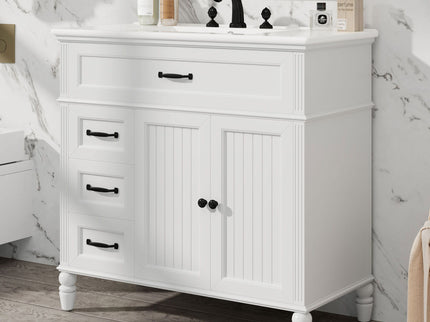 Bathroom Vanity With Sink, 2 Door Storage With Soft Closing Hinges - White
