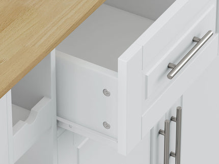 Kitchen Island Cart With 2 Door Cabinet, 2 Drawers, Spice Rack, Towel Holder, Wine Rack, And Foldable Top - White
