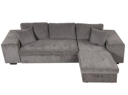 Modern L-Shape 3 Seat Reversible Sectional Couch, Pull Out Sleeper Sofa With Storage Chaise And 2 Stools For Living Room Furniture Set