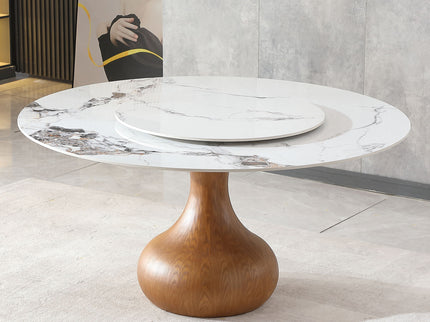 Round Dining Table 53" With Lazy Susan - Walnut / White