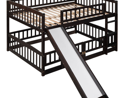 Low Bunk Bed With Slide, Fence And Ladder