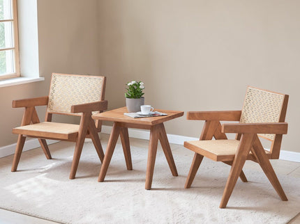 3 Piece Accent Chair Set And Matching End Table For Living Room - Natural