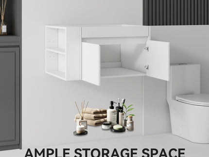 Floating Bathroom Vanity Cabinet, Soft Close Double Drawers, Open Side Storage, Wall Mounted, Cabinet Only