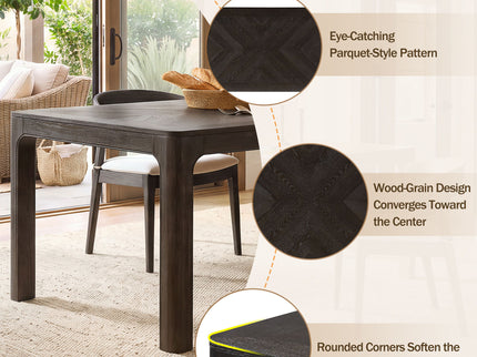 Rectangular Dining Table With Parquet Top, Rounded Corners