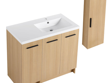 Freestanding Bathroom Vanity Set With Tall Linen Cabinet, 3 Door Storage Cabinet, Single Sink