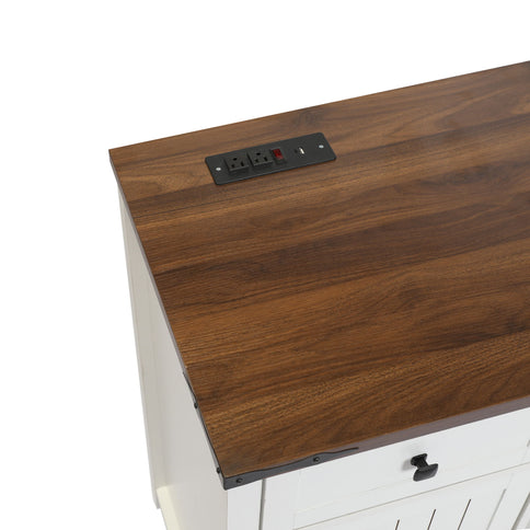 Coffee Bar With Mini Fridge Space & Built In Charging Station, Large Bar Cabinet With Drawers & Adjustable Shelves For Kitchen - White