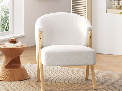 Modern Accent Chair With Polyester Upholstery And Minimalist Lounge Chair For Living Room, Bedroom, Or Office - White