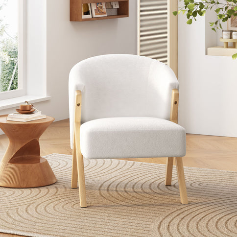 Modern Accent Chair With Polyester Upholstery And Minimalist Lounge Chair For Living Room, Bedroom, Or Office - White