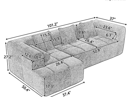 Sectional Free Combined Sofa With 2 Side Pockets