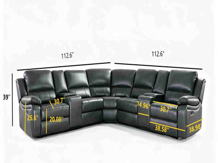 Power Reclining Sectional Sofa With 3 Adjustable Recliners, USB Ports & Cup Holders, Oversized Seating For Living Room - Black