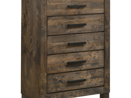 Bren - 5 Drawer Chest With Handles And Block Legs - Rustic