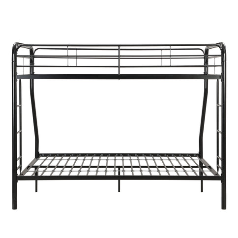 Modern Twin Over Full Metal Bunk Bed With Trundle And Dual Side Ladder And Metal Design - Black / Brown