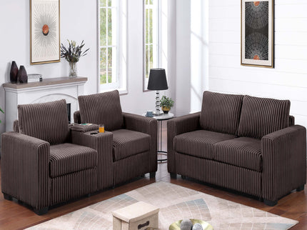 Modern Style 2 Piece Sofa Set With Cup Holders & Charging Port