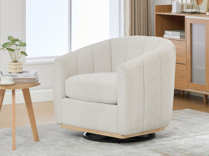 360 Degrees Swivel Upholstered Barrel Armchair For Living Room - Ivory