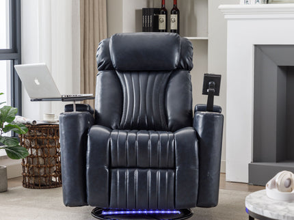 270° Power Swivel Recliner Home Theater Chair With Hidden Arm Storage, LED Light, Cup Holder, And Tray Table