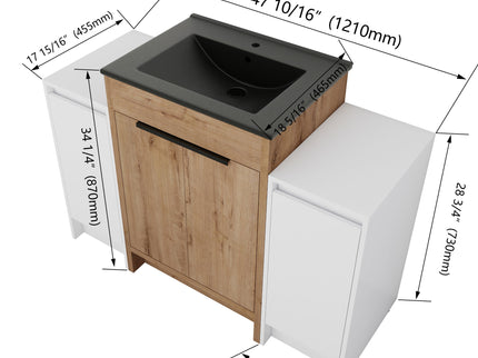 48" Freestanding Bathroom Vanity With Sink And 2 Storage Cabinets, Soft Closing Door - Glossy White / Imitative Oak