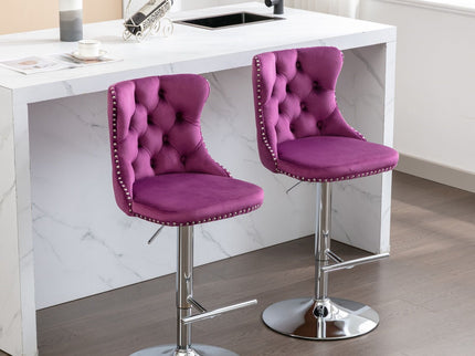 Swivel Barstools Adjusatble Seat Height From 25-33", Modern Upholstered Base Bar Stools With Backs Comfortable Tufted For Home Pub And Kitchen Island (Set of 2)