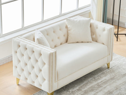 2 Seater Deep Seat Sofa With Button Nailhead, Square Arm