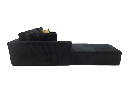 Upholstered Sectional With 2 Moveable Ottomans - Black