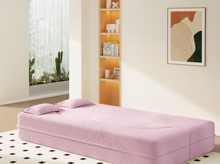 Modern Floor Sleeper Sofa Bed With 2 Pillows, Convertible Twin Size Folding Mattress For Living Room