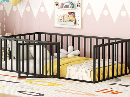 Metal Floor Bed Frame With Fence And Door