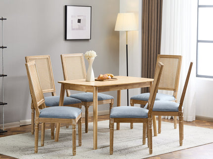 French Country Dining Chair With Rectangular Cane Backrest And Smooth Upholstered Seating