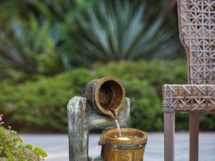 Decorative 3 Tier Bucket Fountain With Lights And Pump - Brown