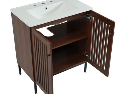 30" Vintage Bathroom Vanity With Ceramic Sink, Modern Bathroom Vanity Cabinet With 2 Soft Close Doors, Equpiied With 4 Sturdy Iron Legs - Antique Dark Brown