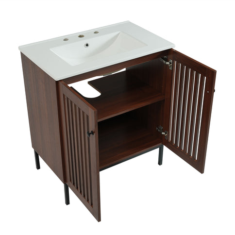 30" Vintage Bathroom Vanity With Ceramic Sink, Modern Bathroom Vanity Cabinet With 2 Soft Close Doors, Equpiied With 4 Sturdy Iron Legs - Antique Dark Brown