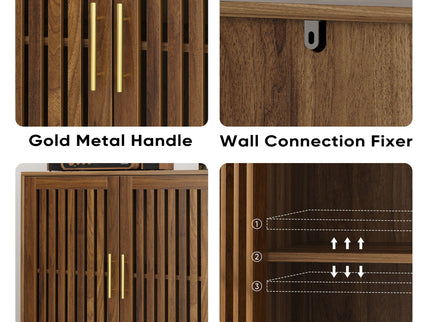 Grille Striped Sideboard Buffet Cabinet With Storage