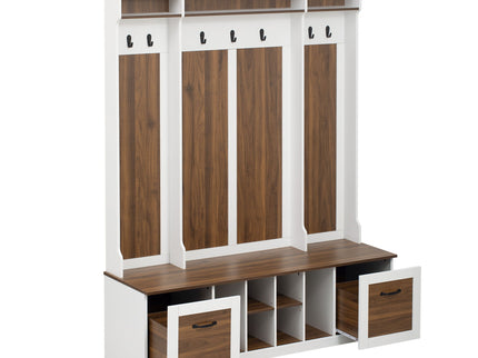 5 In 1 Entryway Bench With Coat Rack, 7 Sturdy Hooks, 2 Spacious Drawers And Adjustable Shelves