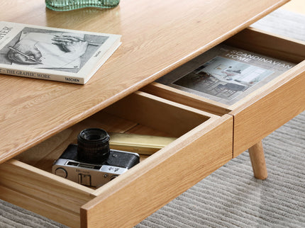 Low Table, Coffee Table With Storage Shelf - Natural