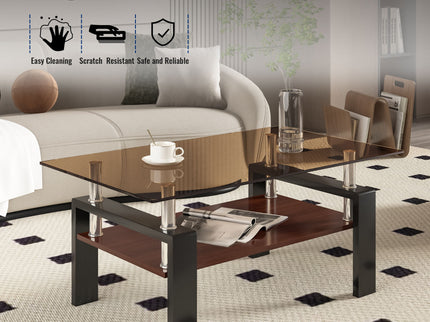 Modern Rectangular Coffee Table With Tempered Glass Top