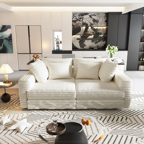 Deep Seat Convertible Sofa With Soft Pillows And Ottomans