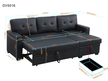Upholstered Pull Out Sectional Sofa With Chaise