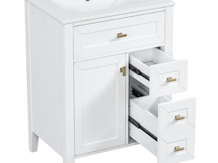 Bathroom Vanity With Sink, 3 Drawers & Cabinet With 2 Tier Door Storage Rack, Soft Close Doors & Drawers