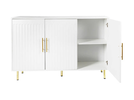3 Door Large Storage Sideboard With Handles For Kitchen, Dining Room And Living Room, Accent Buffet Cabinet, Coffee Bar Sideboard Cabinet With 3 Doors - White / Gold