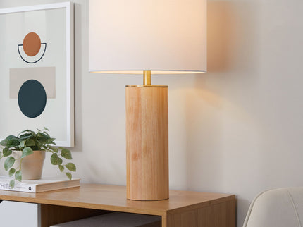 Cylinder - Ash Contemporary Table Lamp - Ash / Antique Brass / White