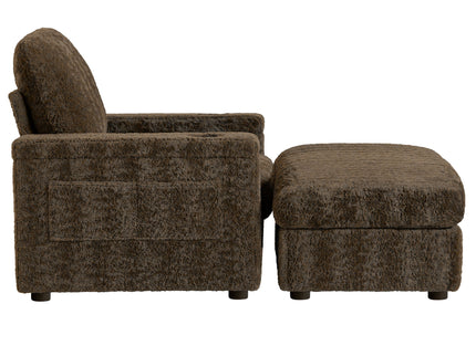 Oversized Chaise Lounge Indoor Rabbit Fur Sofa Bed With Storage Ottoman And Armrests Cup Holders With Deep Seat